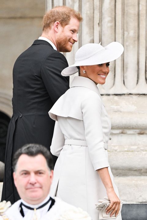 london, england   june 03 prince harry, duke of sussex and meghan, duchess of sussex attend the national service of thanksgiving at st paul’s cathedral on june 03, 2022 in london, england the platinum jubilee of elizabeth ii is being celebrated from june 2 to june 5, 2022, in the uk and commonwealth to mark the 70th anniversary of the accession of queen elizabeth ii on 6 february 1952  photo by samir husseinwireimage,